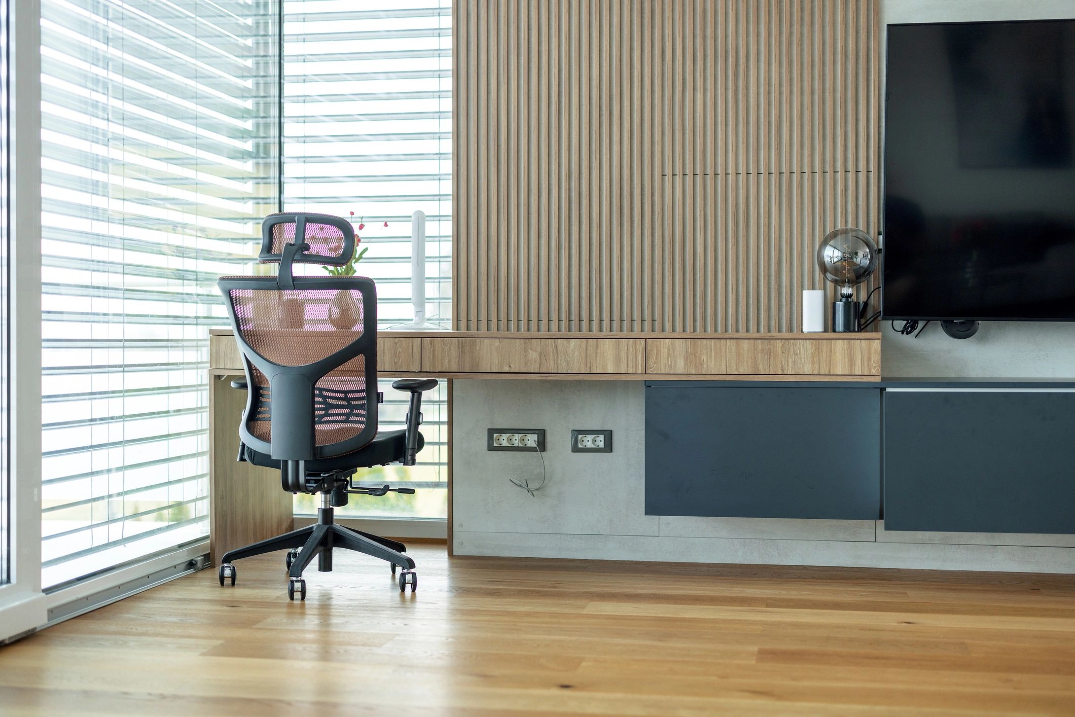 Living room with an office table