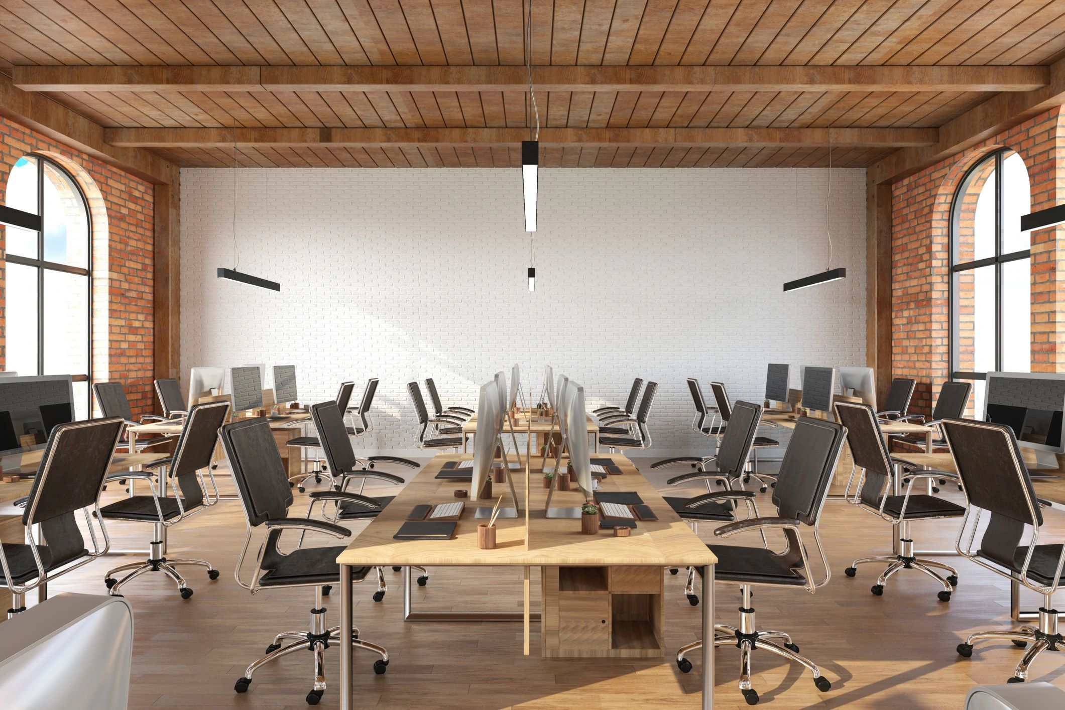 Open plan office interior with desks